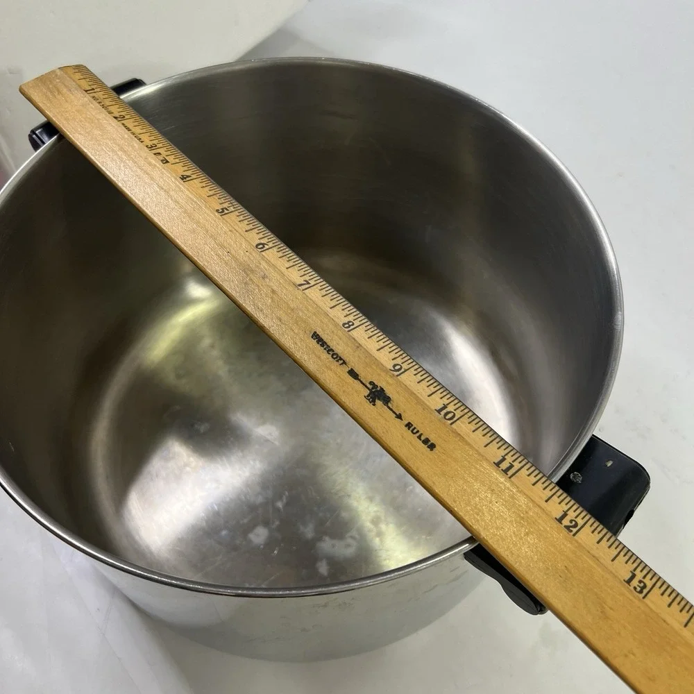 Vtg Farberware‎ 8 Qt Stock Pot w Lid Aluminum Clad Stainless Steel USA Sits Flat